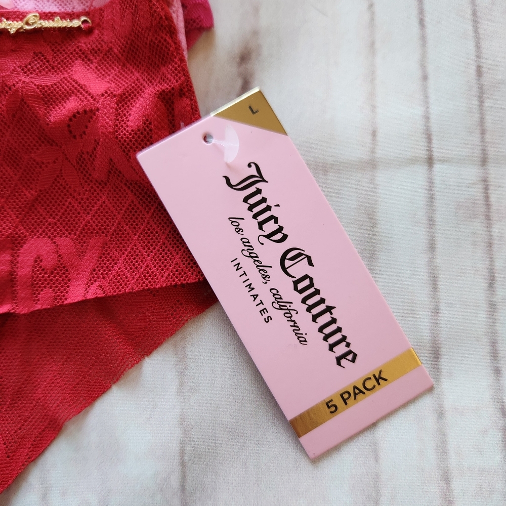 NWT Juicy Couture Underwear Set Lace Lacy Cheeky 5 Pack Red Pink, Women's Size L - Picture 5 of 7